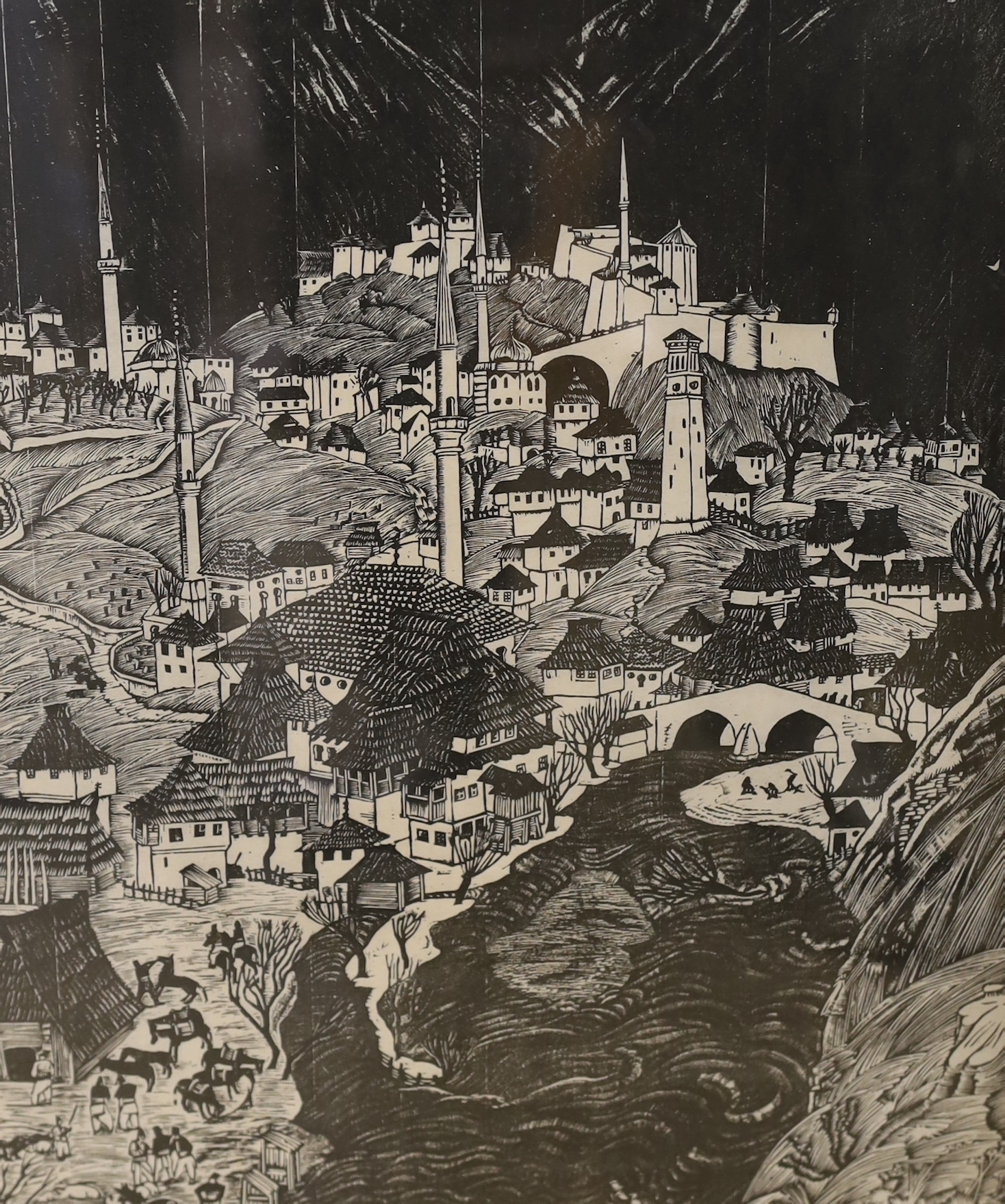 Three pencil-signed prints comprising Valerine Thornton (1931-1991), 'St Benoit', Bernard Rice (1900-1998), 'Bosnia' and Molly Bateman, woodcut, Town scene, largest 46 x 36cm